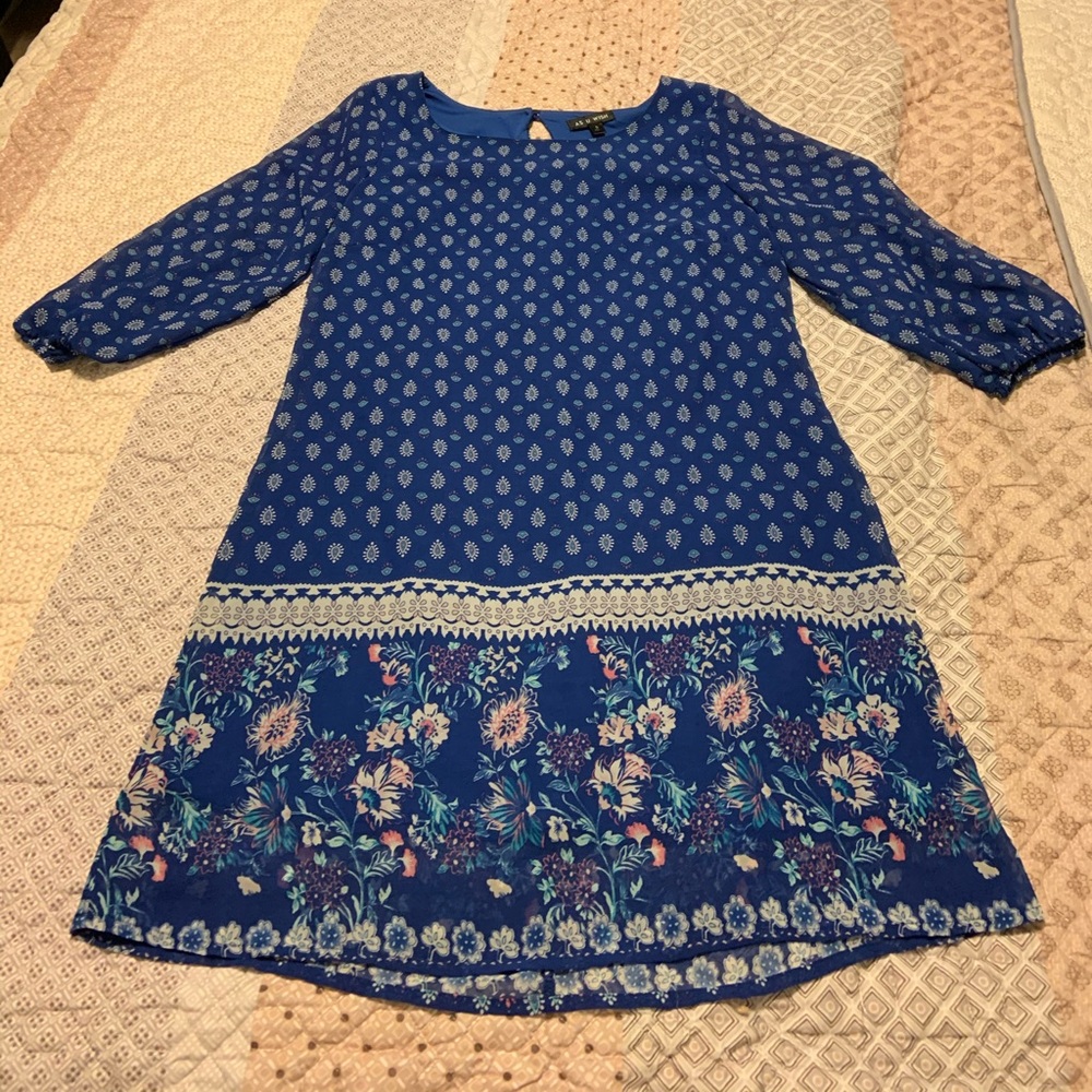 AS U WISH Long Sleeve Patterned Blue Dress